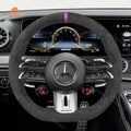 MEWANT Steering Wheel Cover for Mercedes Benz AMG GT C190 R190 E53 E63S W213 EQE V295 SL55 SL63 R232 2021 - 2023 - Alcantara, Leather, Carbon Fiber, Easy Install, Non - Slip, Best Steering Wheel Cover