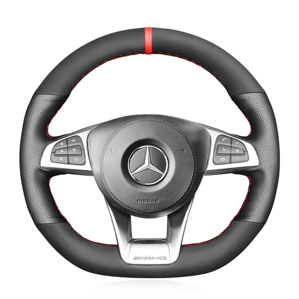 MEWANT Steering Wheel Cover for Mercedes Benz AMG GT C190 R190 W205 C117 C218 W213 X253 W166 W222 2015 - 2019 - Alcantara, Leather, Carbon Fiber, Easy Install, Non - Slip, Best Steering Wheel Cover