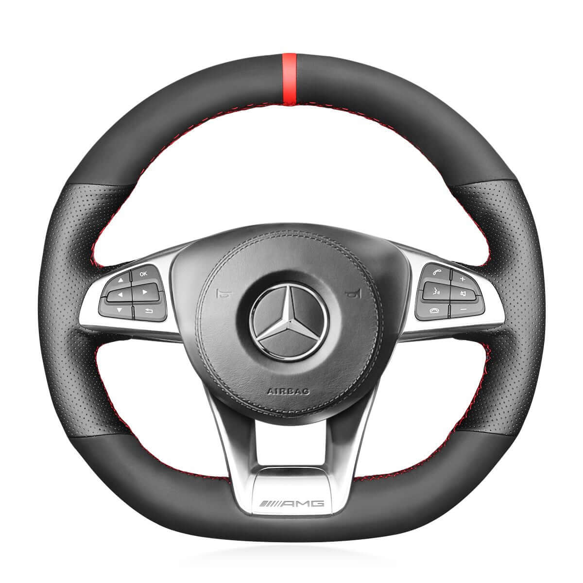 MEWANT Steering Wheel Cover for Mercedes Benz AMG GT C190 R190 W205 C117 C218 W213 X253 W166 W222 2015 - 2019 - Alcantara, Leather, Carbon Fiber, Easy Install, Non - Slip, Best Steering Wheel Cover