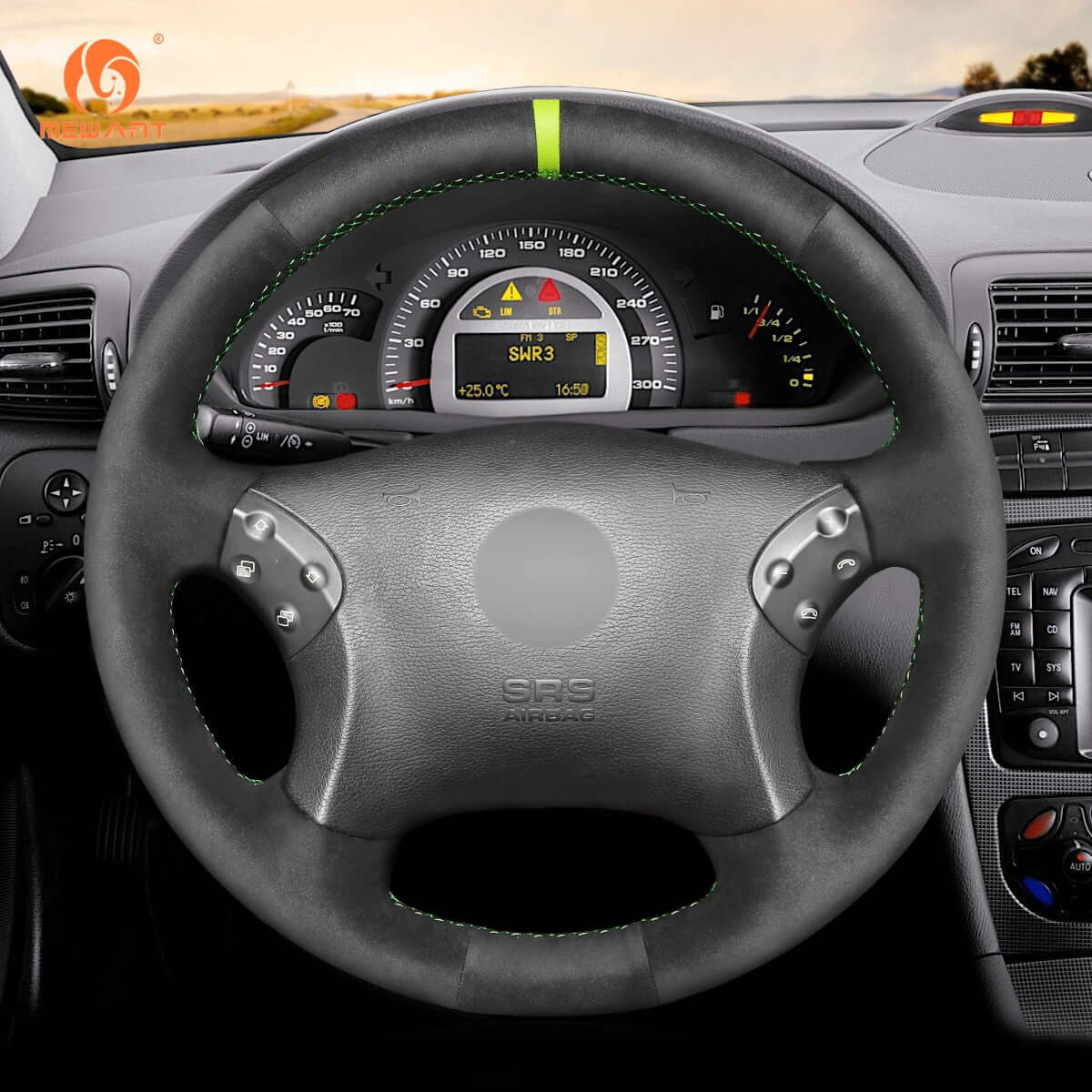 MEWANT Steering Wheel Cover for Mercedes Benz C - Class W203 C32 AMG 2001 - 2007 - Alcantara, Leather, Carbon Fiber, Easy Install, Non - Slip, Best Steering Wheel Cover