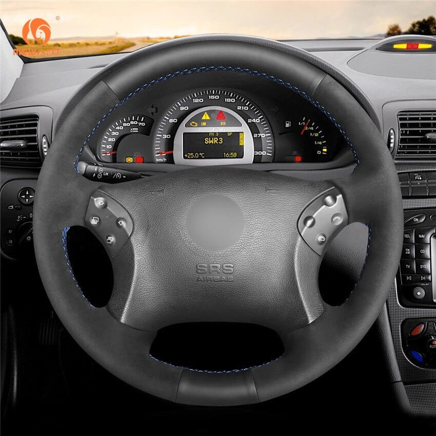 MEWANT Steering Wheel Cover for Mercedes Benz C - Class W203 C32 AMG 2001 - 2007 - Alcantara, Leather, Carbon Fiber, Easy Install, Non - Slip, Best Steering Wheel Cover