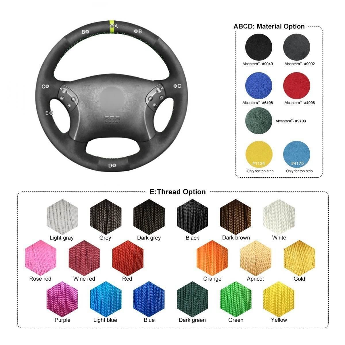 MEWANT Steering Wheel Cover for Mercedes Benz C - Class W203 C32 AMG 2001 - 2007 - Alcantara, Leather, Carbon Fiber, Easy Install, Non - Slip, Best Steering Wheel Cover