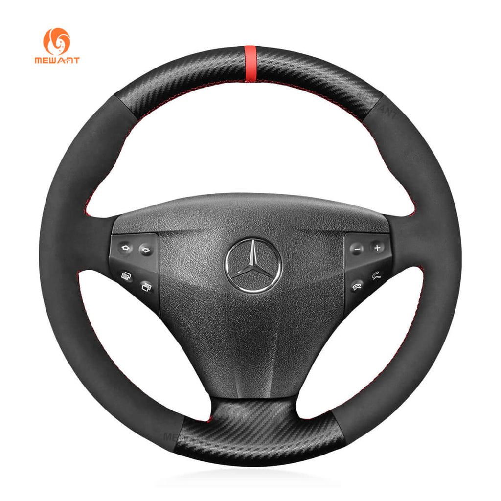 MEWANT Steering Wheel Cover for Mercedes benz C - Class W203 Kompressor 2001 - 2004 - Alcantara, Leather, Carbon Fiber, Easy Install, Non - Slip, Best Steering Wheel Cover