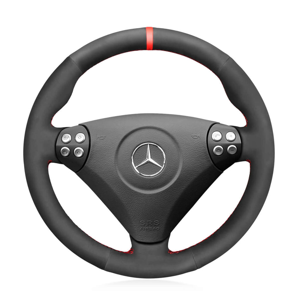 MEWANT Steering Wheel Cover for Mercedes Benz C - Class W203 SLK - Class R171 2005 - 2008 - Alcantara, Leather, Carbon Fiber, Easy Install, Non - Slip, Best Steering Wheel Cover