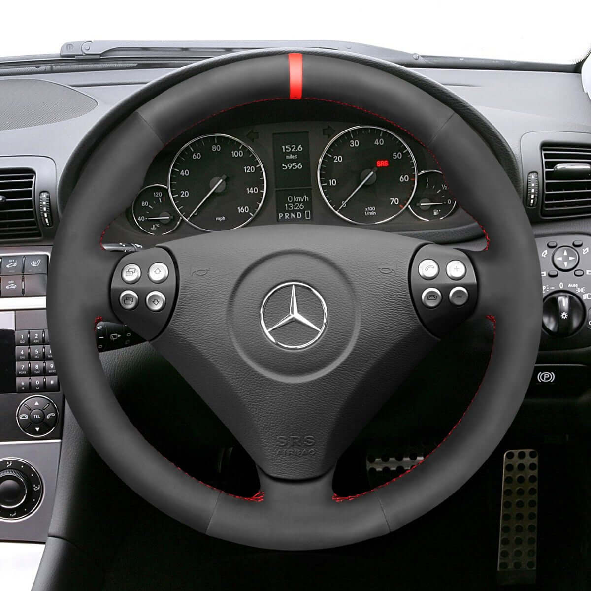 MEWANT Steering Wheel Cover for Mercedes Benz C - Class W203 SLK - Class R171 2005 - 2008 - Alcantara, Leather, Carbon Fiber, Easy Install, Non - Slip, Best Steering Wheel Cover