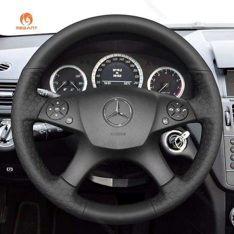 MEWANT Steering Wheel Cover for Mercedes Benz C - Class W204 2007 - 2011 - Alcantara, Leather, Carbon Fiber, Easy Install, Non - Slip, Best Steering Wheel Cover