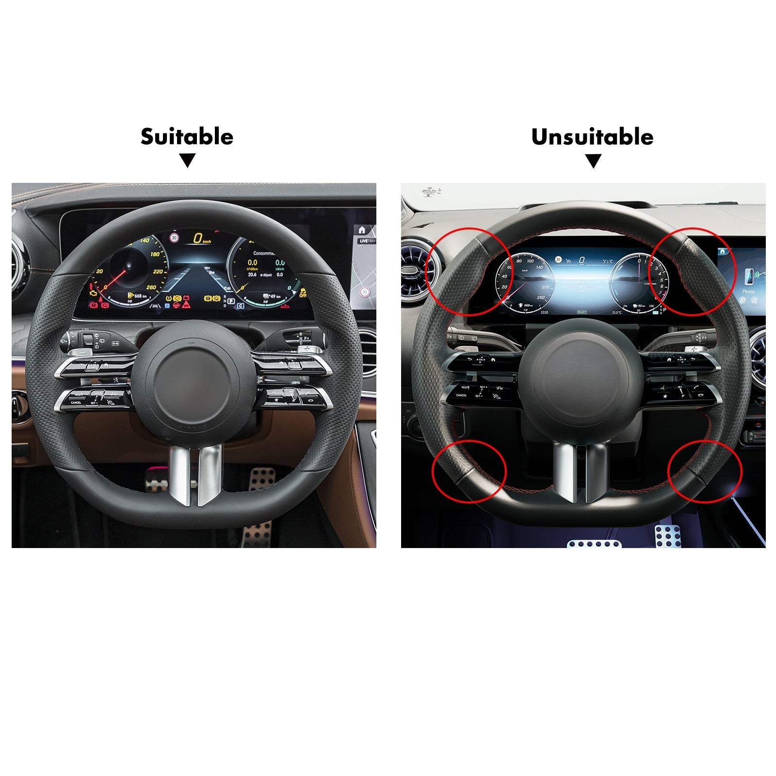 MEWANT Steering Wheel Cover for Mercedes Benz C - Class W206 E - Class W213 S - Class W223 2021 - Alcantara, Leather, Carbon Fiber, Easy Install, Non - Slip, Best Steering Wheel Cover