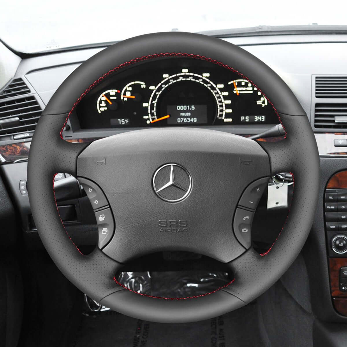 MEWANT Steering Wheel Cover for Mercedes Benz CL - Class C215 S - Class W220 2000 - 2006 - Alcantara, Leather, Carbon Fiber, Easy Install, Non - Slip, Best Steering Wheel Cover