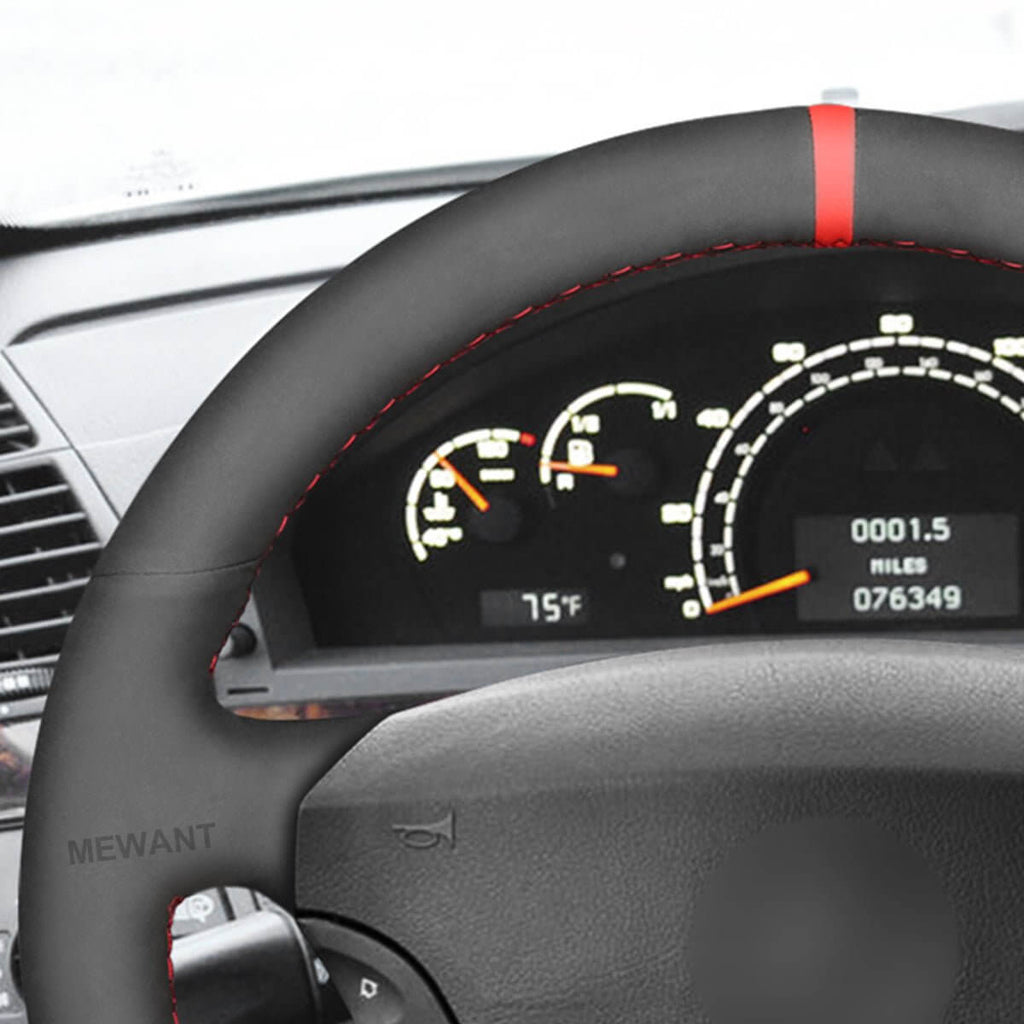MEWANT Steering Wheel Cover for Mercedes Benz CL - Class C215 S - Class W220 2000 - 2006 - Alcantara, Leather, Carbon Fiber, Easy Install, Non - Slip, Best Steering Wheel Cover