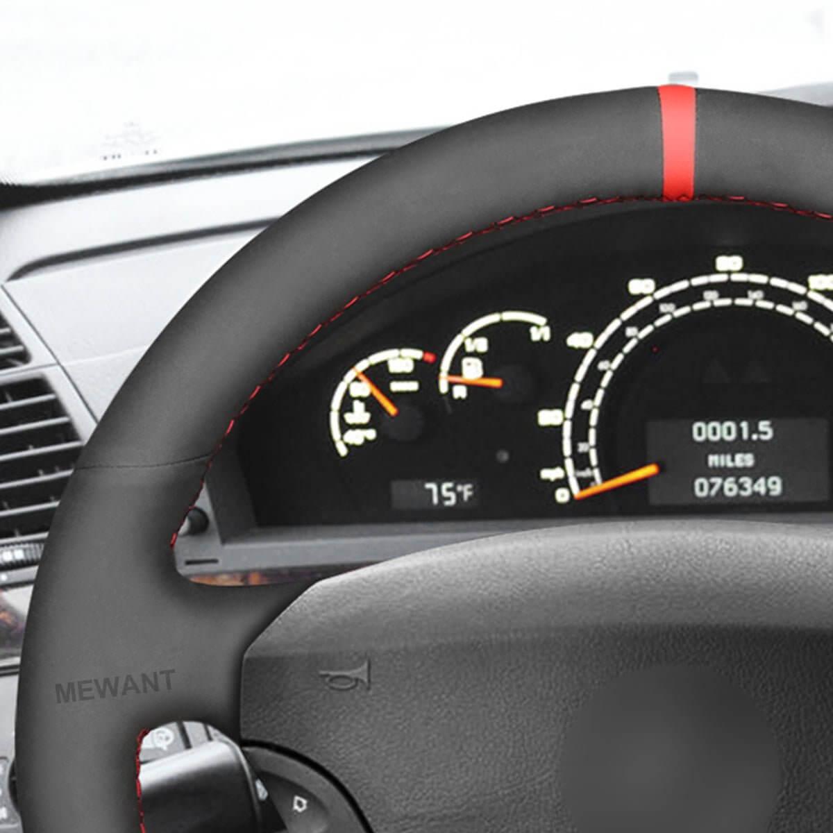MEWANT Steering Wheel Cover for Mercedes Benz CL - Class C215 S - Class W220 2000 - 2006 - Alcantara, Leather, Carbon Fiber, Easy Install, Non - Slip, Best Steering Wheel Cover