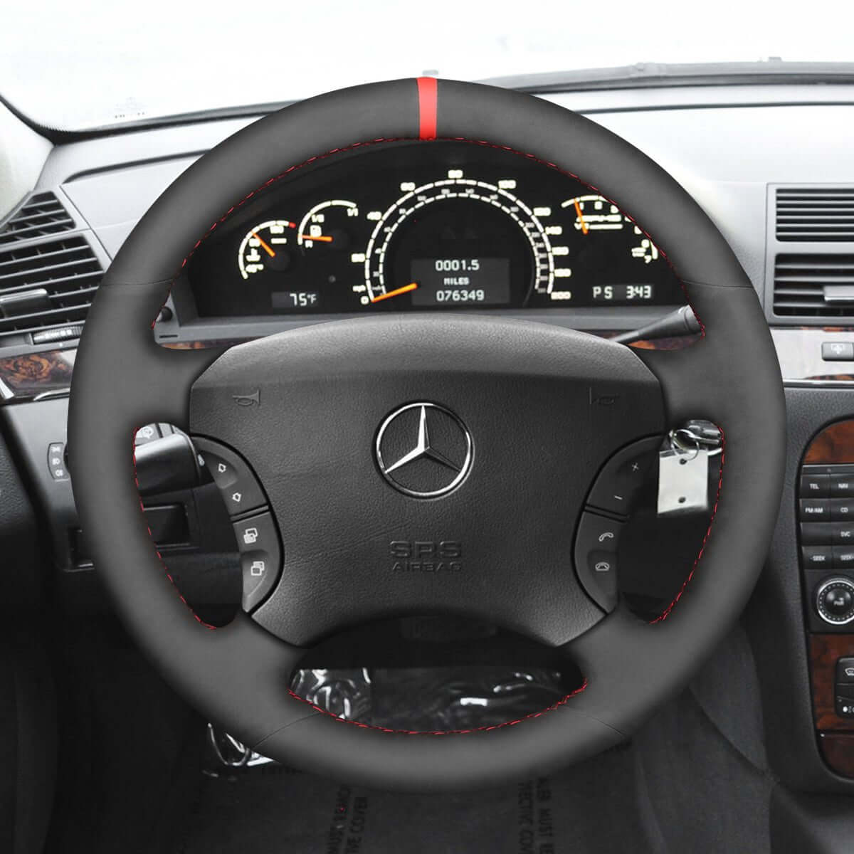 MEWANT Steering Wheel Cover for Mercedes Benz CL - Class C215 S - Class W220 2000 - 2006 - Alcantara, Leather, Carbon Fiber, Easy Install, Non - Slip, Best Steering Wheel Cover