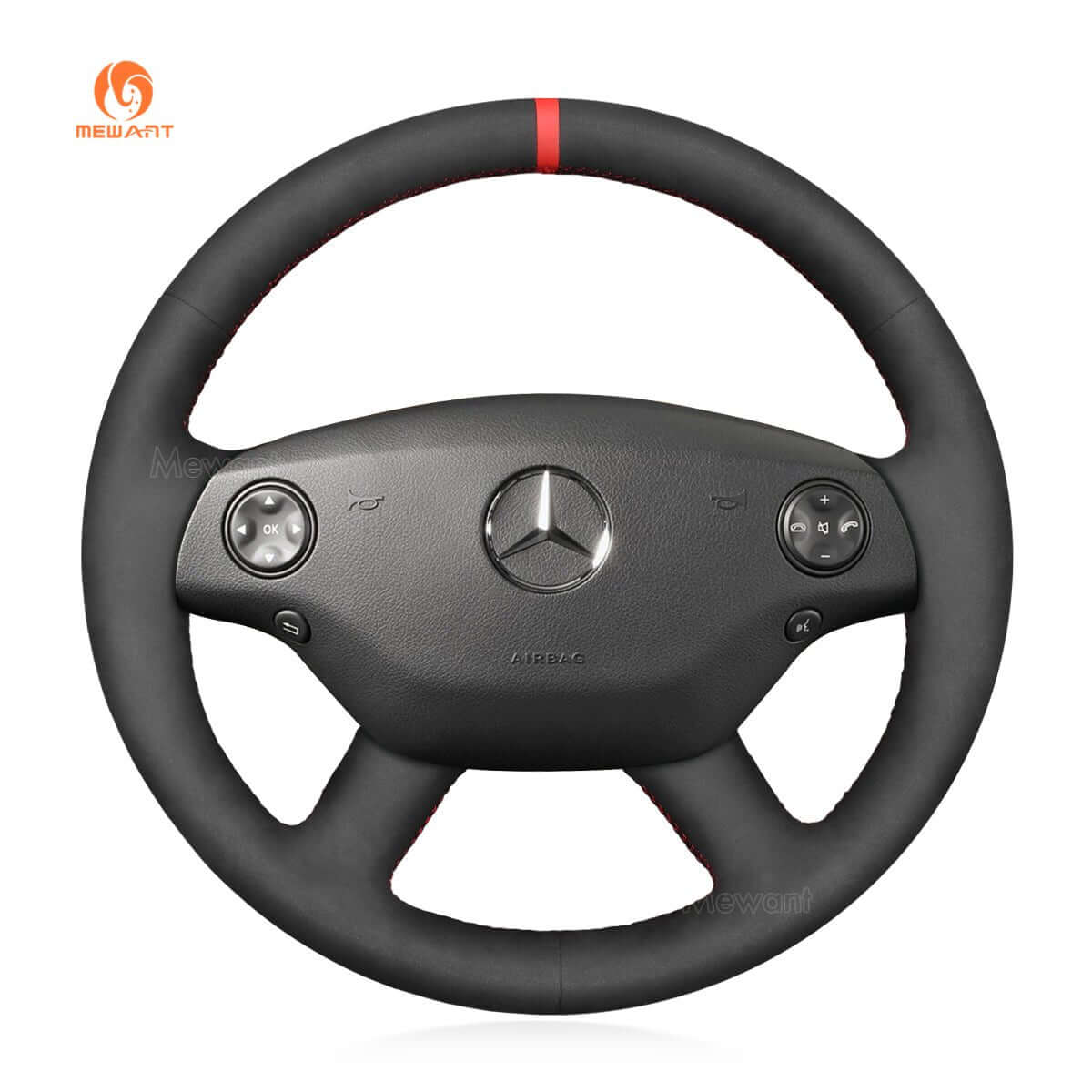 MEWANT Steering Wheel Cover for Mercedes Benz CL - Class C216 2007 - 2010 S - Class W221 2007 - 2009 - Alcantara, Leather, Carbon Fiber, Easy Install, Non - Slip, Best Steering Wheel Cover
