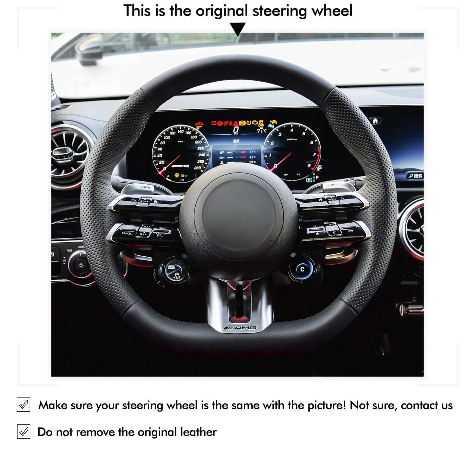 MEWANT Steering Wheel Cover for Mercedes benz CLA35 AMG AMG GT 63 1992 - 1995 - Alcantara, Leather, Carbon Fiber, Easy Install, Non - Slip, Best Steering Wheel Cover