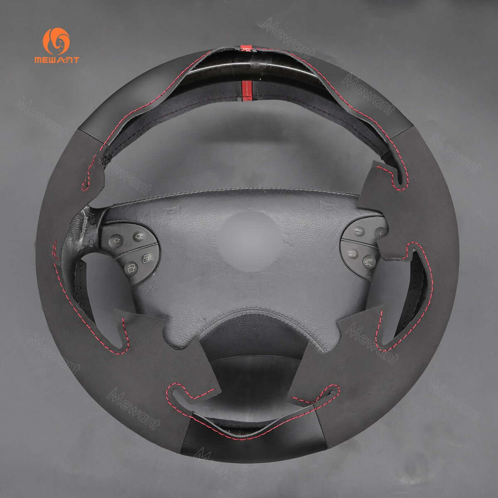 MEWANT Steering Wheel Cover for Mercedes Benz CLK - Class W208 C208 E - Class W210 G - Class W463 2000 - 2003 - Alcantara, Leather, Carbon Fiber, Easy Install, Non - Slip, Best Steering Wheel Cover