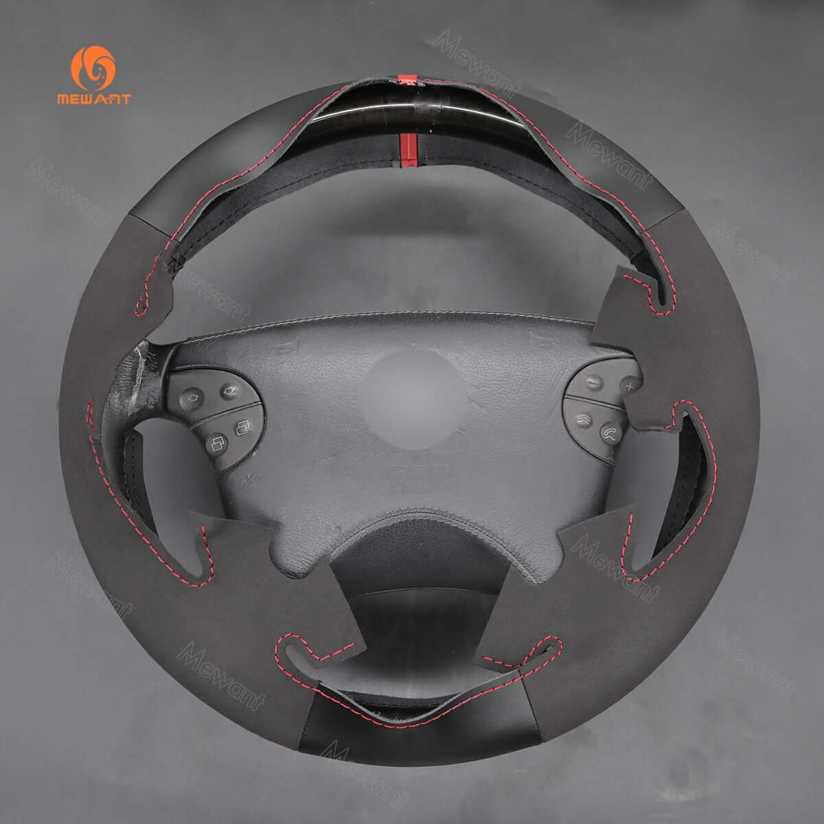 MEWANT Steering Wheel Cover for Mercedes Benz CLK - Class W208 C208 E - Class W210 G - Class W463 2000 - 2003 - Alcantara, Leather, Carbon Fiber, Easy Install, Non - Slip, Best Steering Wheel Cover