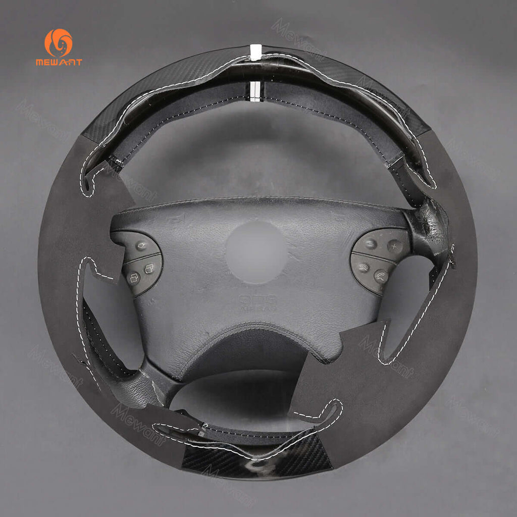 MEWANT Steering Wheel Cover for Mercedes Benz CLK - Class W208 C208 E - Class W210 G - Class W463 2000 - 2003 - Alcantara, Leather, Carbon Fiber, Easy Install, Non - Slip, Best Steering Wheel Cover