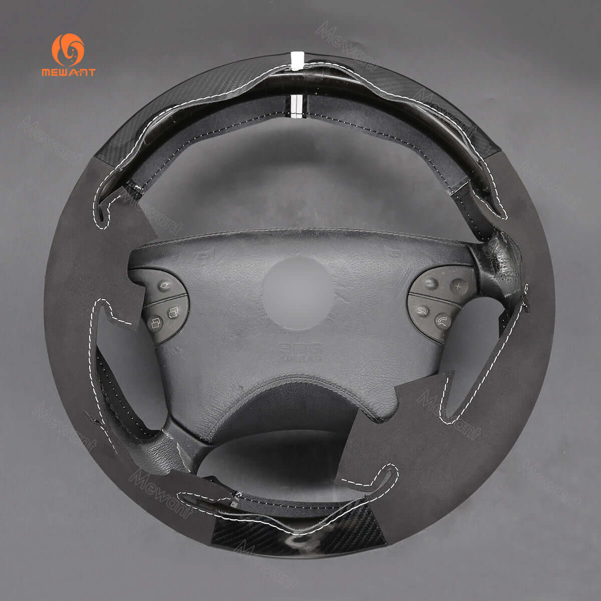 MEWANT Steering Wheel Cover for Mercedes Benz CLK - Class W208 C208 E - Class W210 G - Class W463 2000 - 2003 - Alcantara, Leather, Carbon Fiber, Easy Install, Non - Slip, Best Steering Wheel Cover