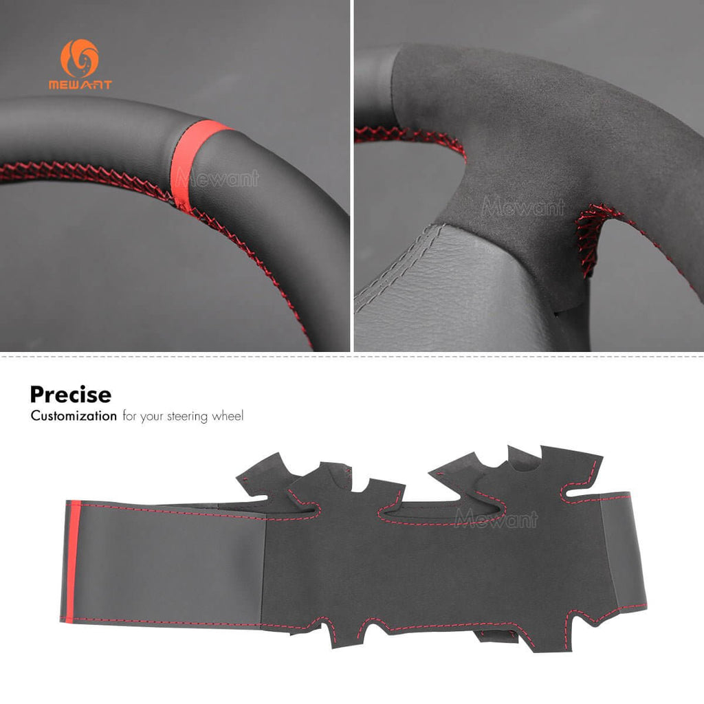 MEWANT Steering Wheel Cover for Mercedes Benz CLK - Class W208 C208 E - Class W210 G - Class W463 2000 - 2003 - Alcantara, Leather, Carbon Fiber, Easy Install, Non - Slip, Best Steering Wheel Cover