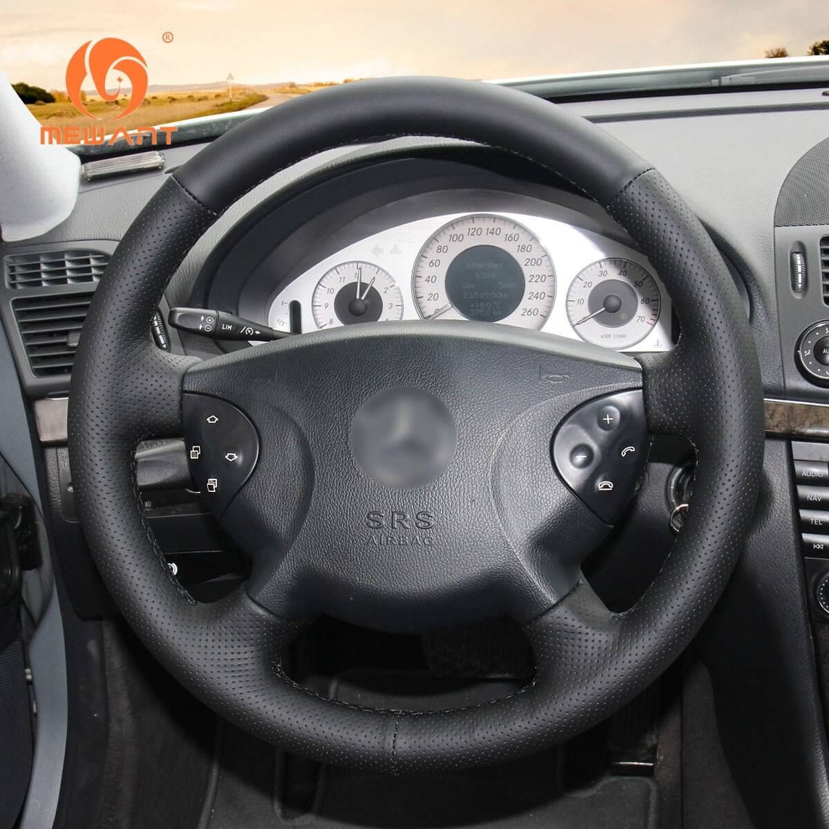 MEWANT Steering Wheel Cover for Mercedes Benz E - Class W211 G - Class W463 2003 - 2007 - Alcantara, Leather, Carbon Fiber, Easy Install, Non - Slip, Best Steering Wheel Cover