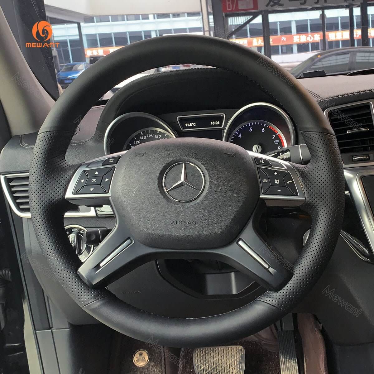 MEWANT Steering Wheel Cover for Mercedes Benz G - Class W463 GL - Class X166 M - Class W166 2012 - 2018 - Alcantara, Leather, Carbon Fiber, Easy Install, Non - Slip, Best Steering Wheel Cover