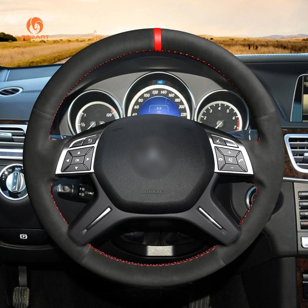 MEWANT Steering Wheel Cover for Mercedes Benz G - Class W463 GL - Class X166 M - Class W166 2012 - 2018 - Alcantara, Leather, Carbon Fiber, Easy Install, Non - Slip, Best Steering Wheel Cover