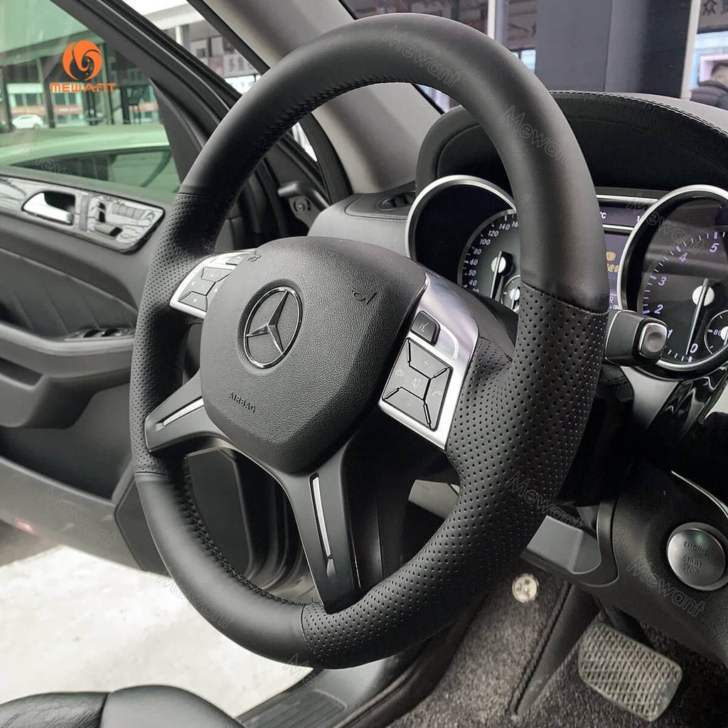 MEWANT Steering Wheel Cover for Mercedes Benz G - Class W463 GL - Class X166 M - Class W166 2012 - 2018 - Alcantara, Leather, Carbon Fiber, Easy Install, Non - Slip, Best Steering Wheel Cover