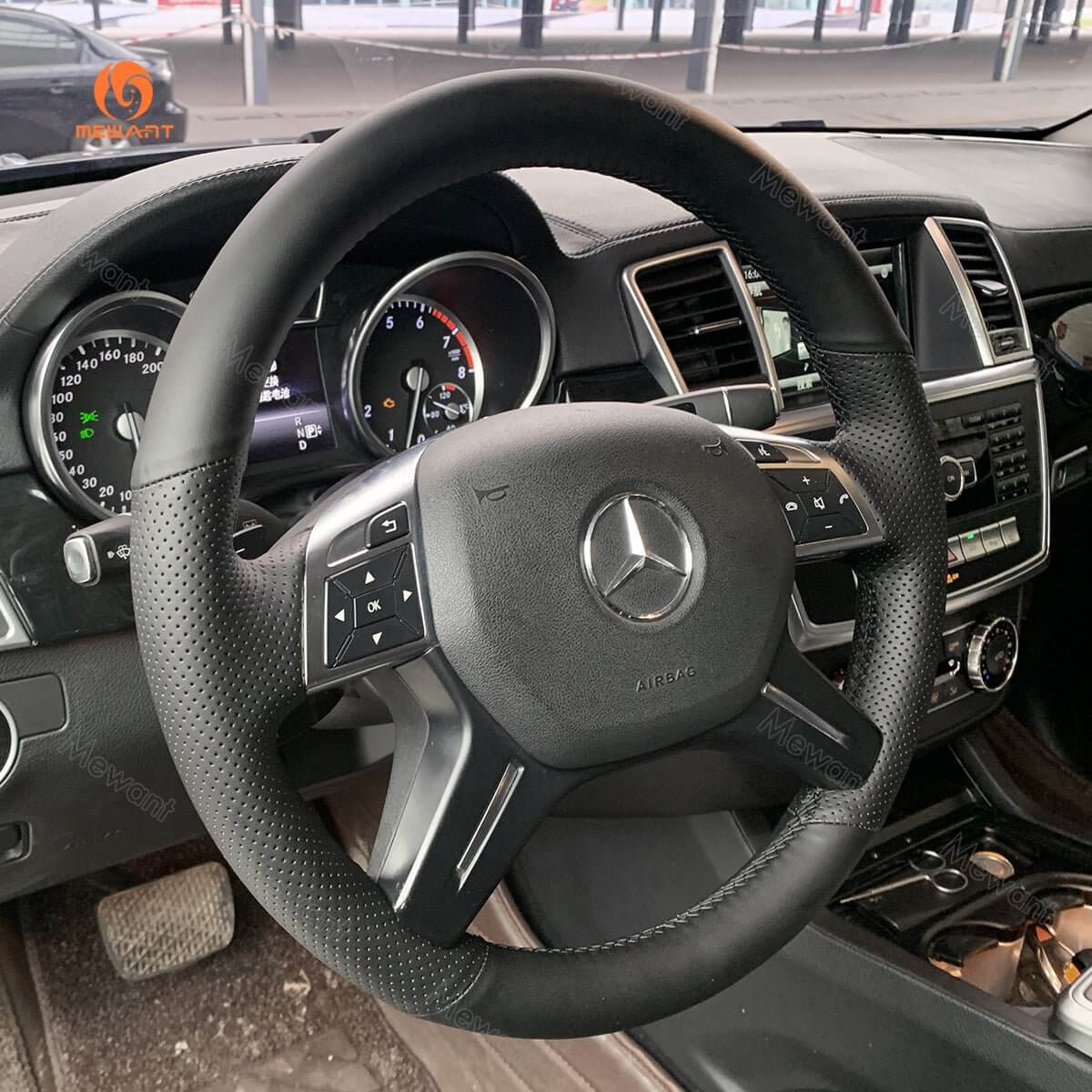 MEWANT Steering Wheel Cover for Mercedes Benz G - Class W463 GL - Class X166 M - Class W166 2012 - 2018 - Alcantara, Leather, Carbon Fiber, Easy Install, Non - Slip, Best Steering Wheel Cover