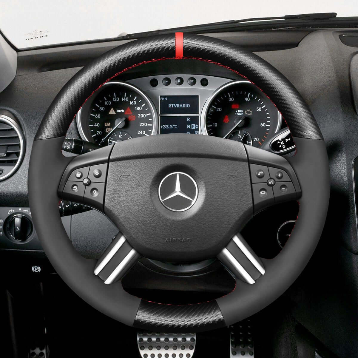 MEWANT Steering Wheel Cover for Mercedes Benz GL - Class X164 M - Class W164 R - Class 2005 - 2009 - Alcantara, Leather, Carbon Fiber, Easy Install, Non - Slip, Best Steering Wheel Cover
