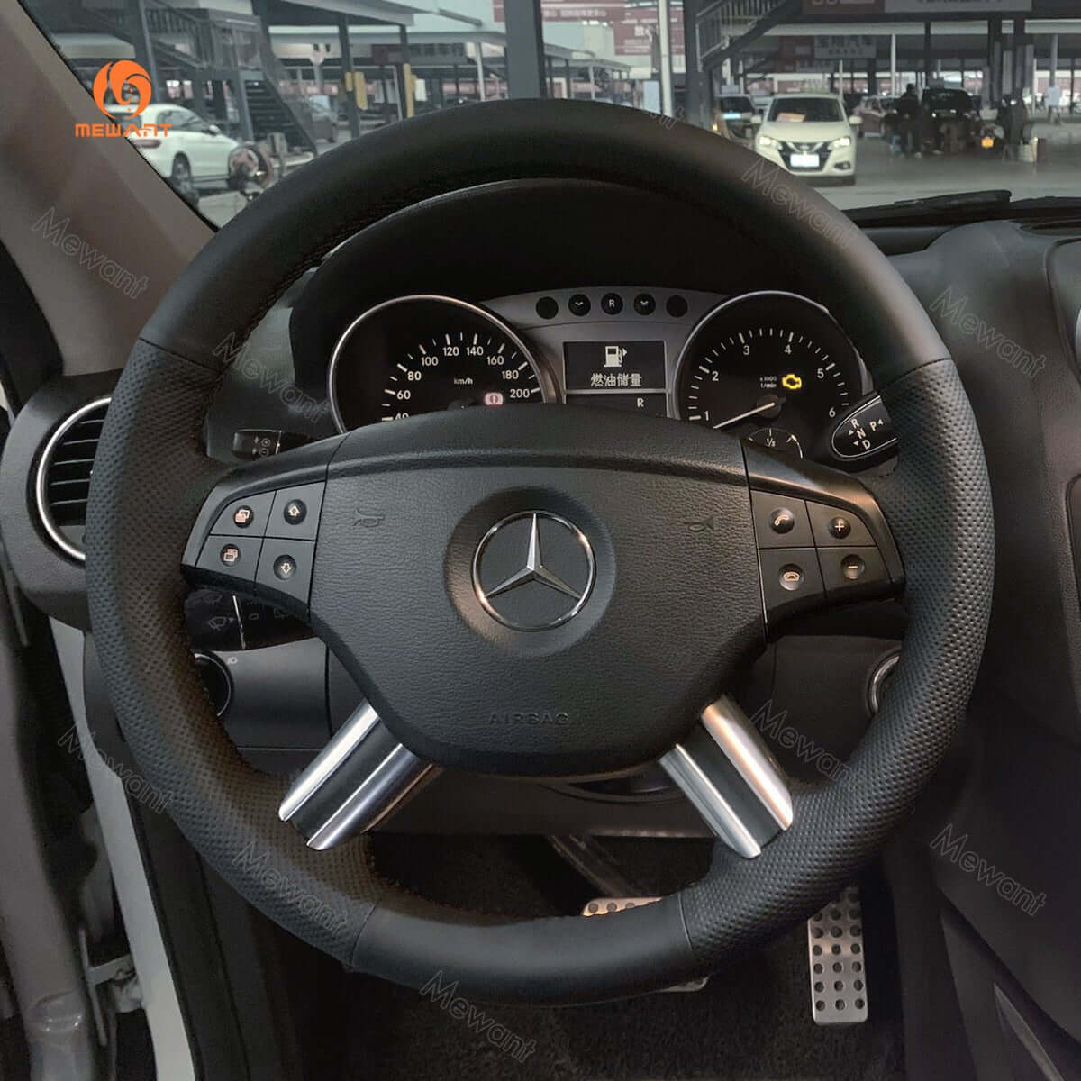MEWANT Steering Wheel Cover for Mercedes Benz GL - Class X164 M - Class W164 R - Class 2005 - 2009 - Alcantara, Leather, Carbon Fiber, Easy Install, Non - Slip, Best Steering Wheel Cover