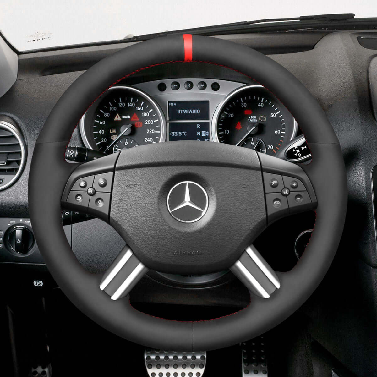 MEWANT Steering Wheel Cover for Mercedes Benz GL - Class X164 M - Class W164 R - Class 2005 - 2009 - Alcantara, Leather, Carbon Fiber, Easy Install, Non - Slip, Best Steering Wheel Cover