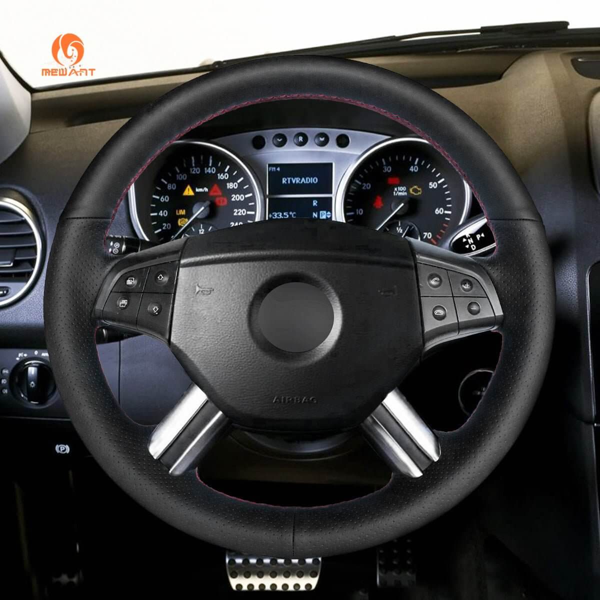 MEWANT Steering Wheel Cover for Mercedes Benz GL - Class X164 M - Class W164 R - Class 2005 - 2009 - Alcantara, Leather, Carbon Fiber, Easy Install, Non - Slip, Best Steering Wheel Cover