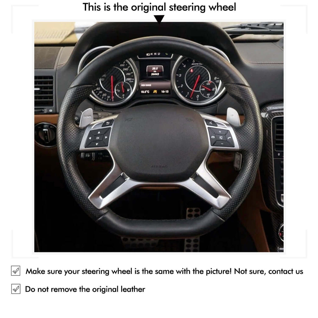 MEWANT Steering Wheel Cover for Mercedes benz GL X166 ML W166 G 63 AMG W463 G 65 AMG W463 2012 - 2018 - Alcantara, Leather, Carbon Fiber, Easy Install, Non - Slip, Best Steering Wheel Cover
