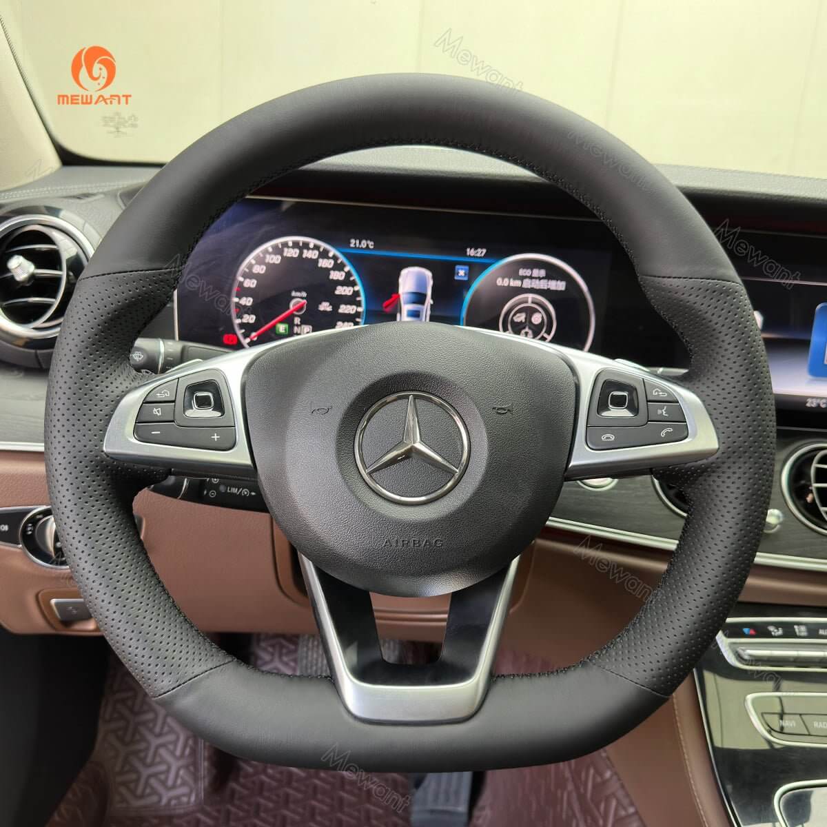 MEWANT Steering Wheel Cover for Mercedes Benz W176 W246 W205 C117 C218 X218 W213 X253 C253 2015 - 2020 - Alcantara, Leather, Carbon Fiber, Easy Install, Non - Slip, Best Steering Wheel Cover