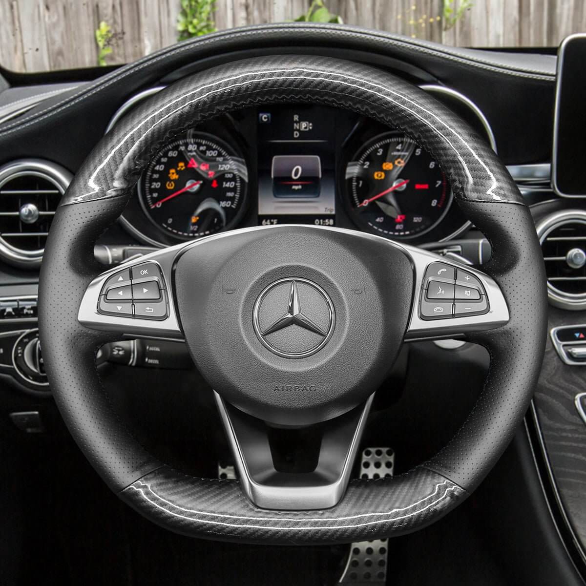 MEWANT Steering Wheel Cover for Mercedes Benz W176 W246 W205 C117 C218 X218 W213 X253 C253 2015 - 2020 - Alcantara, Leather, Carbon Fiber, Easy Install, Non - Slip, Best Steering Wheel Cover