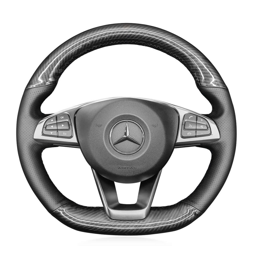MEWANT Steering Wheel Cover for Mercedes Benz W176 W246 W205 C117 C218 X218 W213 X253 C253 2015 - 2020 - Alcantara, Leather, Carbon Fiber, Easy Install, Non - Slip, Best Steering Wheel Cover