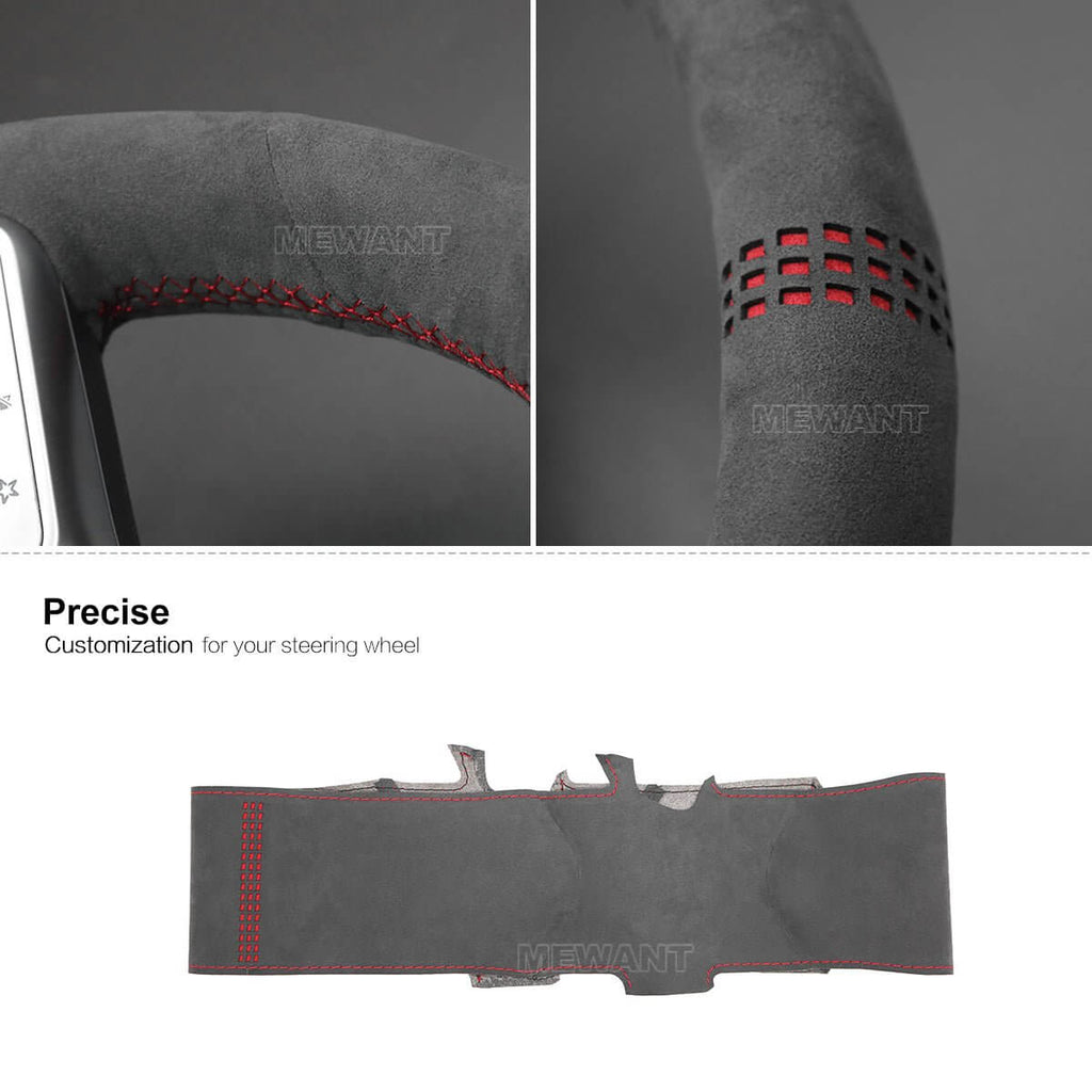 MEWANT Steering Wheel Cover for Mercedes Benz W177 W205 C118 C257 W213 W463 H247 X247 W167 W222 2019 - 2021 - Alcantara, Leather, Carbon Fiber, Easy Install, Non - Slip, Best Steering Wheel Cover