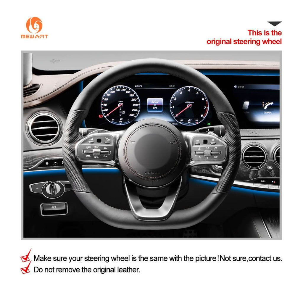 MEWANT Steering Wheel Cover for Mercedes Benz W177 W205 C118 C257 W213 W463 H247 X247 W167 W222 2019 - 2021 - Alcantara, Leather, Carbon Fiber, Easy Install, Non - Slip, Best Steering Wheel Cover