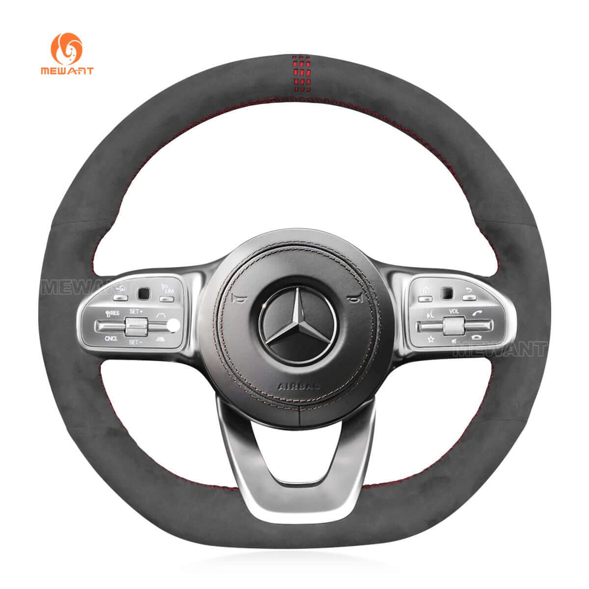 MEWANT Steering Wheel Cover for Mercedes Benz W177 W205 C118 C257 W213 W463 H247 X247 W167 W222 2019 - 2021 - Alcantara, Leather, Carbon Fiber, Easy Install, Non - Slip, Best Steering Wheel Cover
