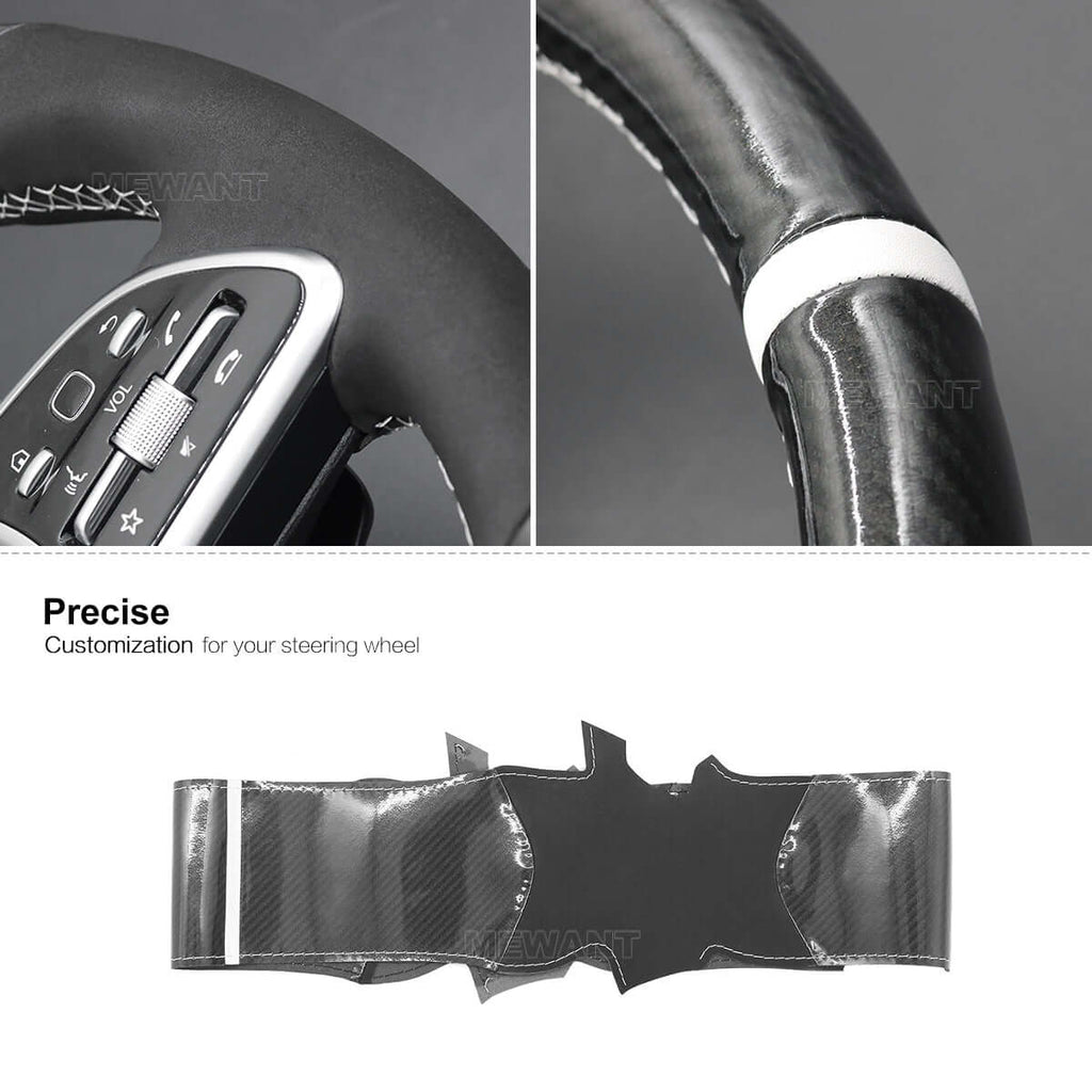 MEWANT Steering Wheel Cover for Mercedes Benz W177 W205 C118 C257 W463 H247 X247 W167 2019 - 2021 - Alcantara, Leather, Carbon Fiber, Easy Install, Non - Slip, Best Steering Wheel Cover