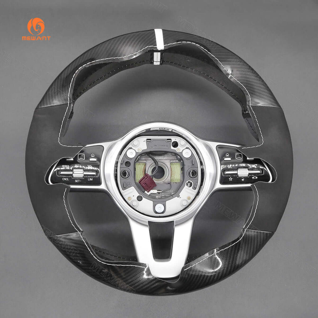 MEWANT Steering Wheel Cover for Mercedes Benz W177 W205 C118 C257 W463 H247 X247 W167 2019 - 2021 - Alcantara, Leather, Carbon Fiber, Easy Install, Non - Slip, Best Steering Wheel Cover