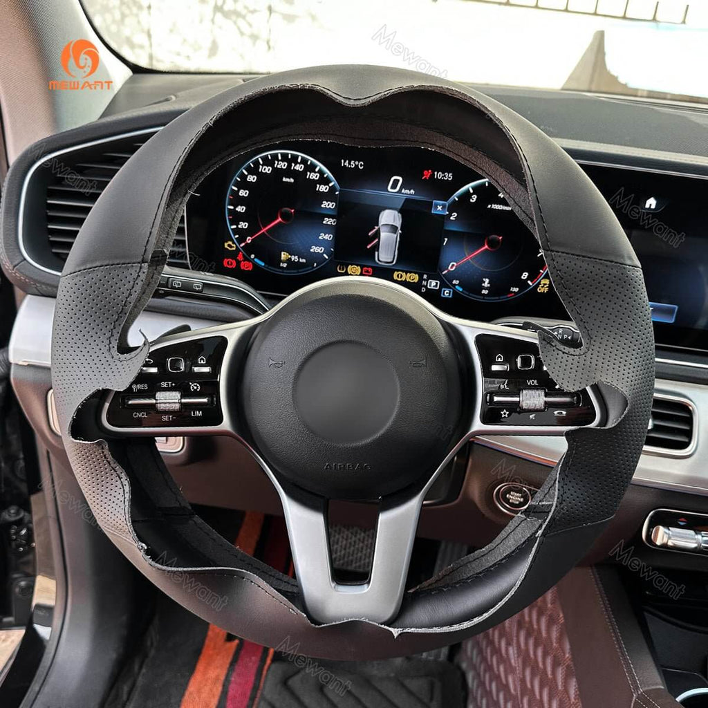 MEWANT Steering Wheel Cover for Mercedes Benz W177 W205 C205 A205 C118 C257 W213 W463 H247 Sprinter 2019 - 2023 - Alcantara, Leather, Carbon Fiber, Easy Install, Non - Slip, Best Steering Wheel Cover