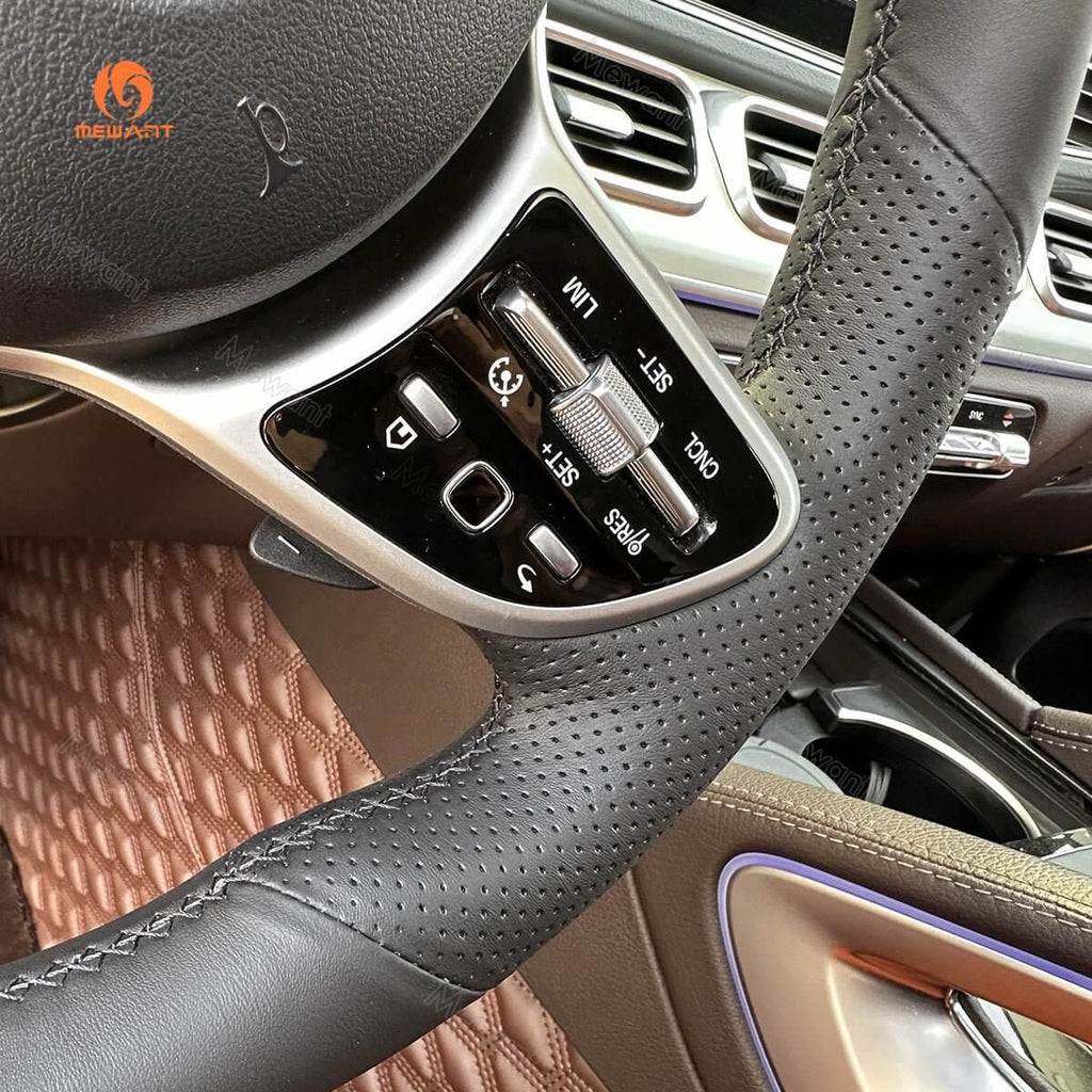 MEWANT Steering Wheel Cover for Mercedes Benz W177 W205 C205 A205 C118 C257 W213 W463 H247 Sprinter 2019 - 2023 - Alcantara, Leather, Carbon Fiber, Easy Install, Non - Slip, Best Steering Wheel Cover