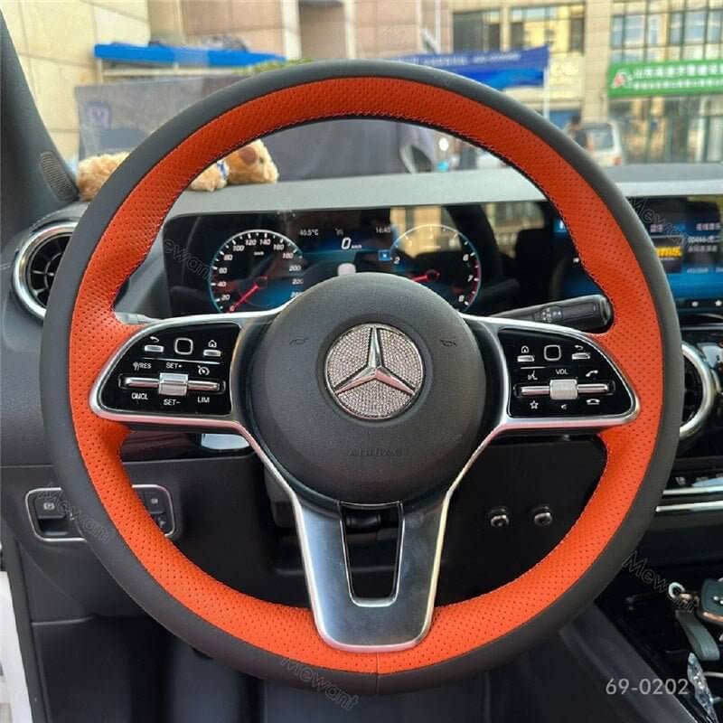 MEWANT Steering Wheel Cover for Mercedes Benz W177 W205 C205 A205 C118 C257 W213 W463 H247 Sprinter 2019 - 2023 - Alcantara, Leather, Carbon Fiber, Easy Install, Non - Slip, Best Steering Wheel Cover