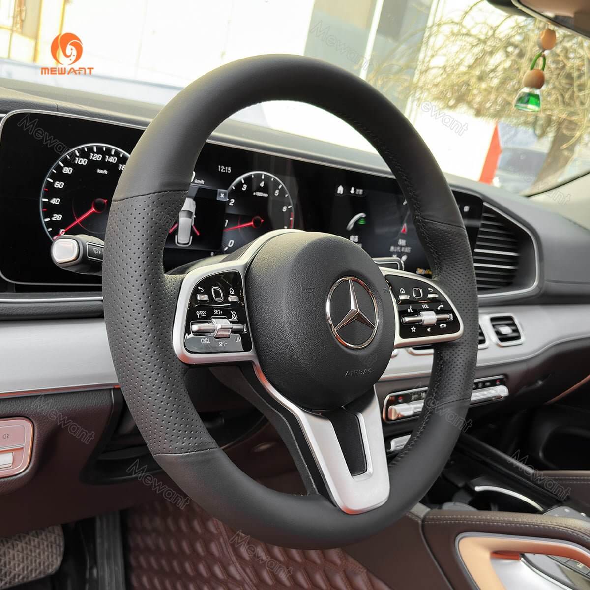 MEWANT Steering Wheel Cover for Mercedes Benz W177 W205 C205 A205 C118 C257 W213 W463 H247 Sprinter 2019 - 2023 - Alcantara, Leather, Carbon Fiber, Easy Install, Non - Slip, Best Steering Wheel Cover
