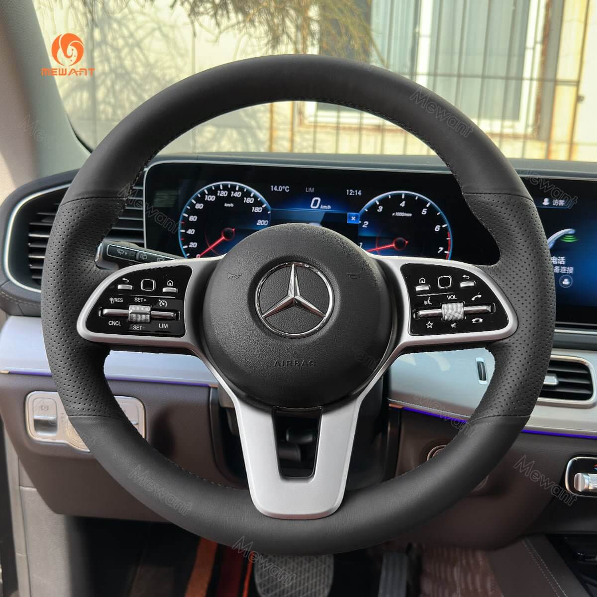 MEWANT Steering Wheel Cover for Mercedes Benz W177 W205 C205 A205 C118 C257 W213 W463 H247 Sprinter 2019 - 2023 - Alcantara, Leather, Carbon Fiber, Easy Install, Non - Slip, Best Steering Wheel Cover