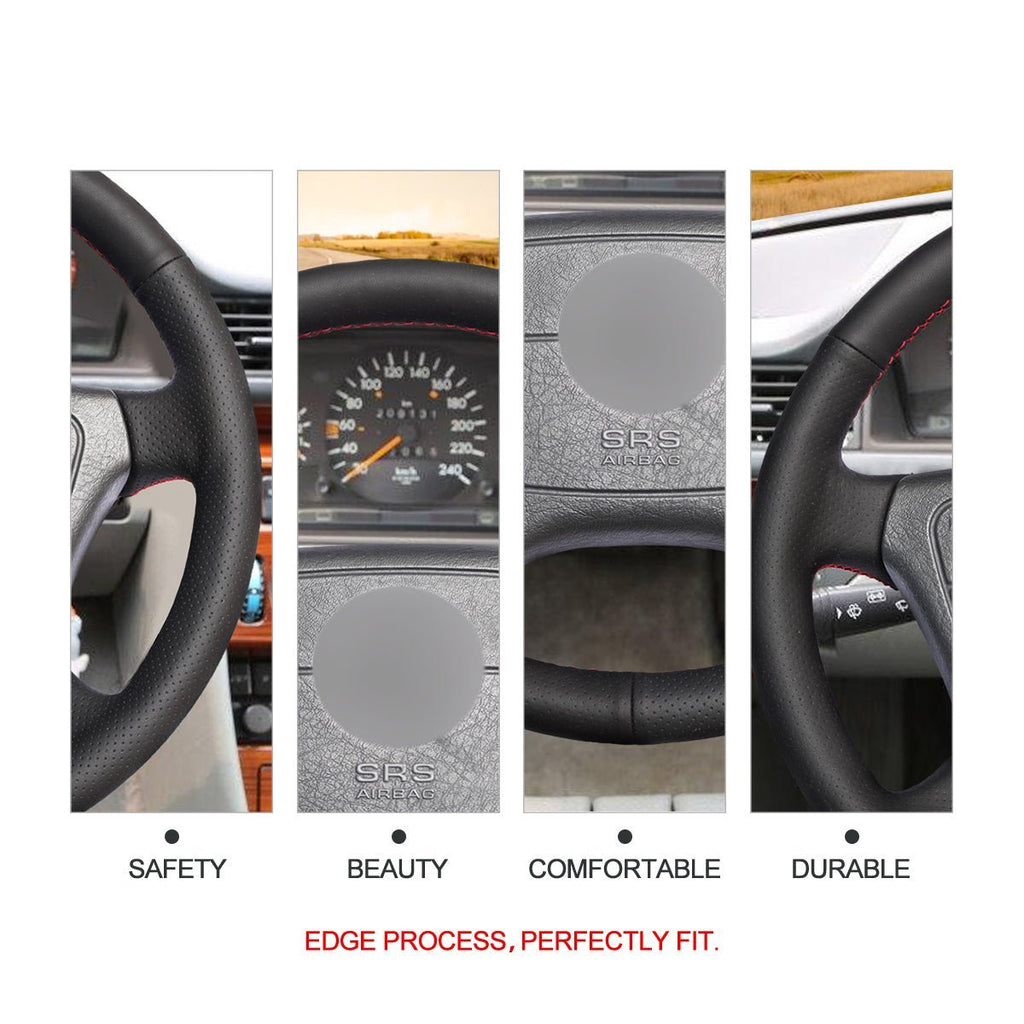 MEWANT Steering Wheel Cover for Mercedes Benz W202 C140 W210 W124 W140 1993 - 2020 - Alcantara, Leather, Carbon Fiber, Easy Install, Non - Slip, Best Steering Wheel Cover