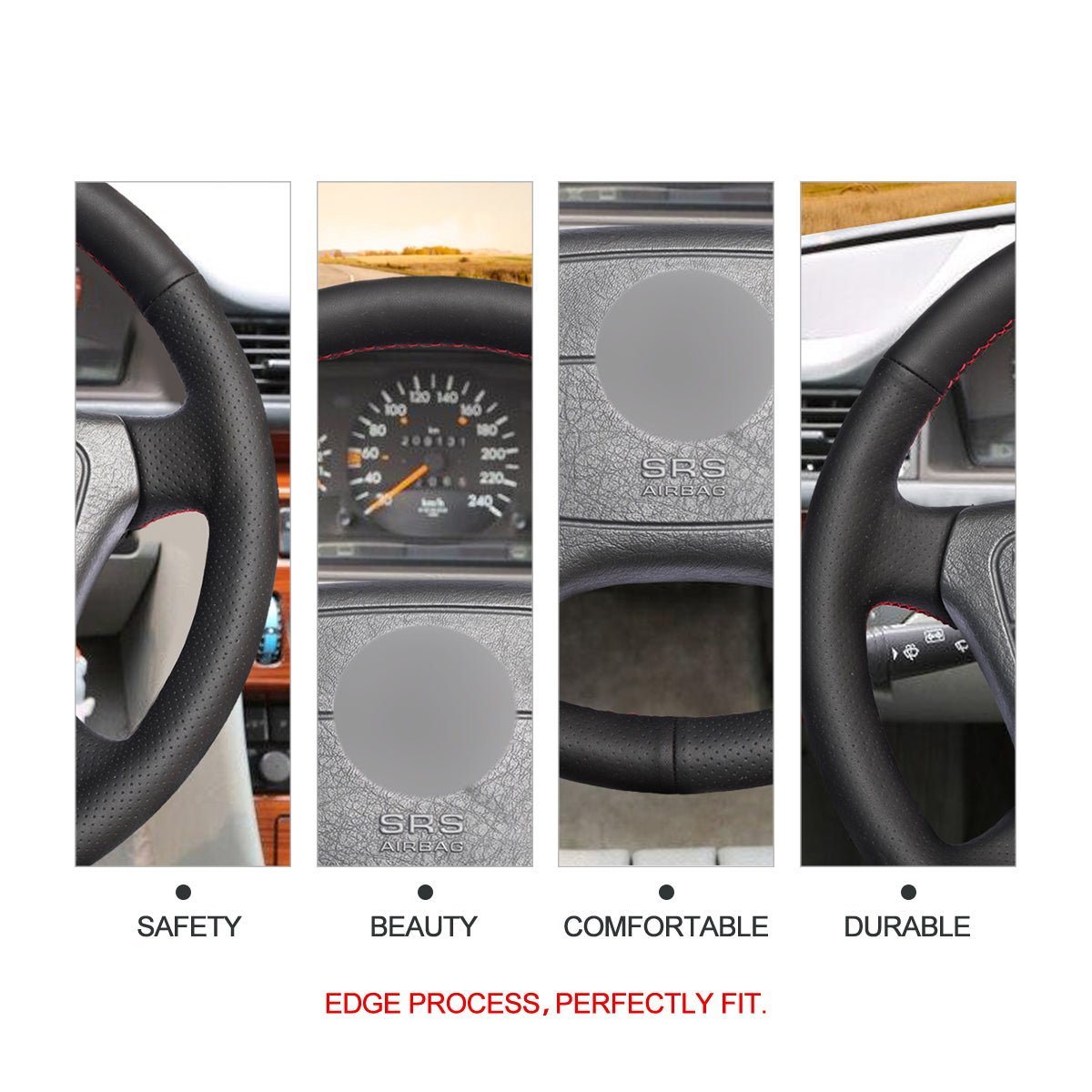 MEWANT Steering Wheel Cover for Mercedes Benz W202 C140 W210 W124 W140 1993 - 2020 - Alcantara, Leather, Carbon Fiber, Easy Install, Non - Slip, Best Steering Wheel Cover