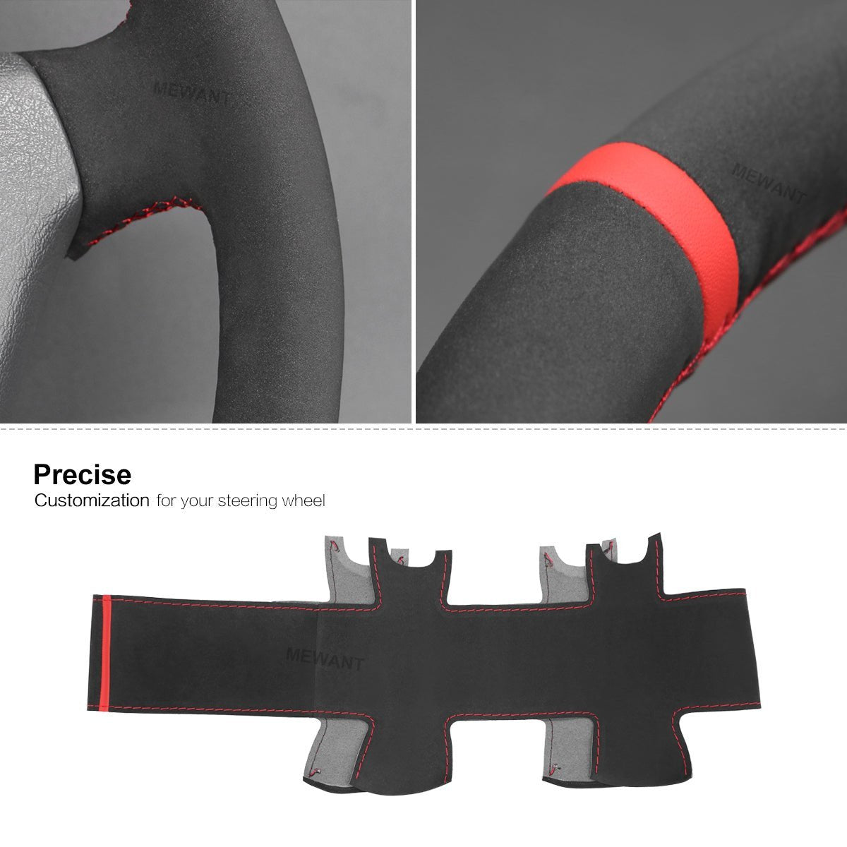 MEWANT Steering Wheel Cover for Mercedes Benz W202 C140 W210 W124 W140 1993 - 2020 - Alcantara, Leather, Carbon Fiber, Easy Install, Non - Slip, Best Steering Wheel Cover