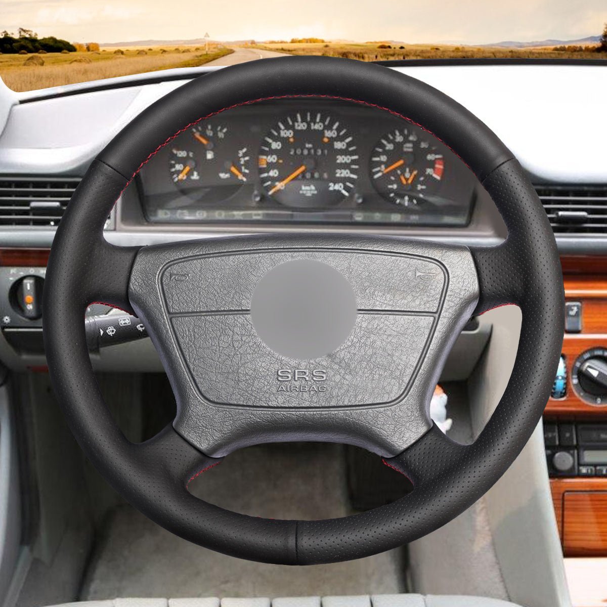 MEWANT Steering Wheel Cover for Mercedes Benz W202 C140 W210 W124 W140 1993 - 2020 - Alcantara, Leather, Carbon Fiber, Easy Install, Non - Slip, Best Steering Wheel Cover