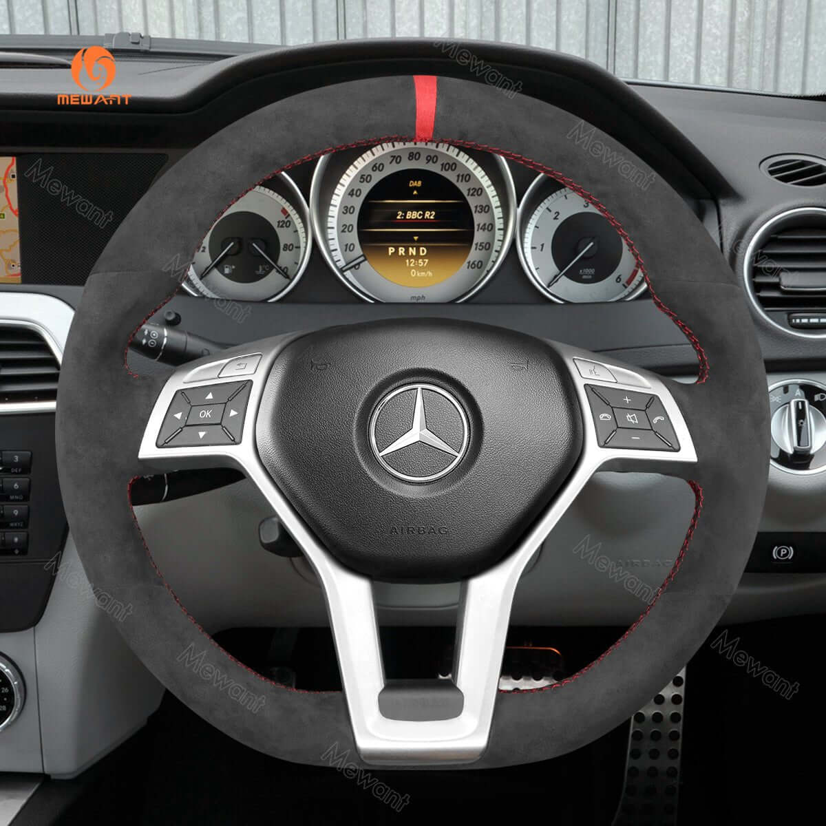 MEWANT Steering Wheel Cover for Mercedes benz W204 W212 C218 GLA 45 AMG X156 R231 R172 2012 - 2016 - Alcantara, Leather, Carbon Fiber, Easy Install, Non - Slip, Best Steering Wheel Cover